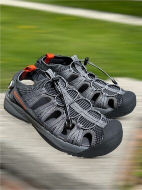 Eddie Bauer Yesler Sandals Mens 9 Grey Bungee Lace Adjustable Slip-On Outdoor